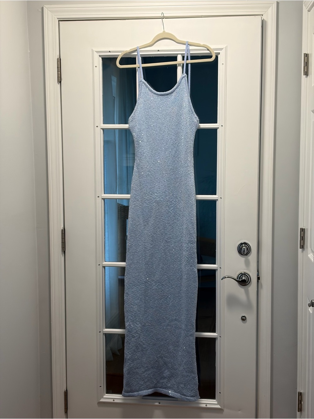 Light Blue Sequin Maxi Slip Dress